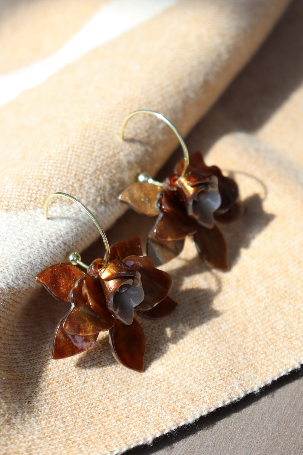 Handcrafted Gardenia Earrings in Vintage Brown