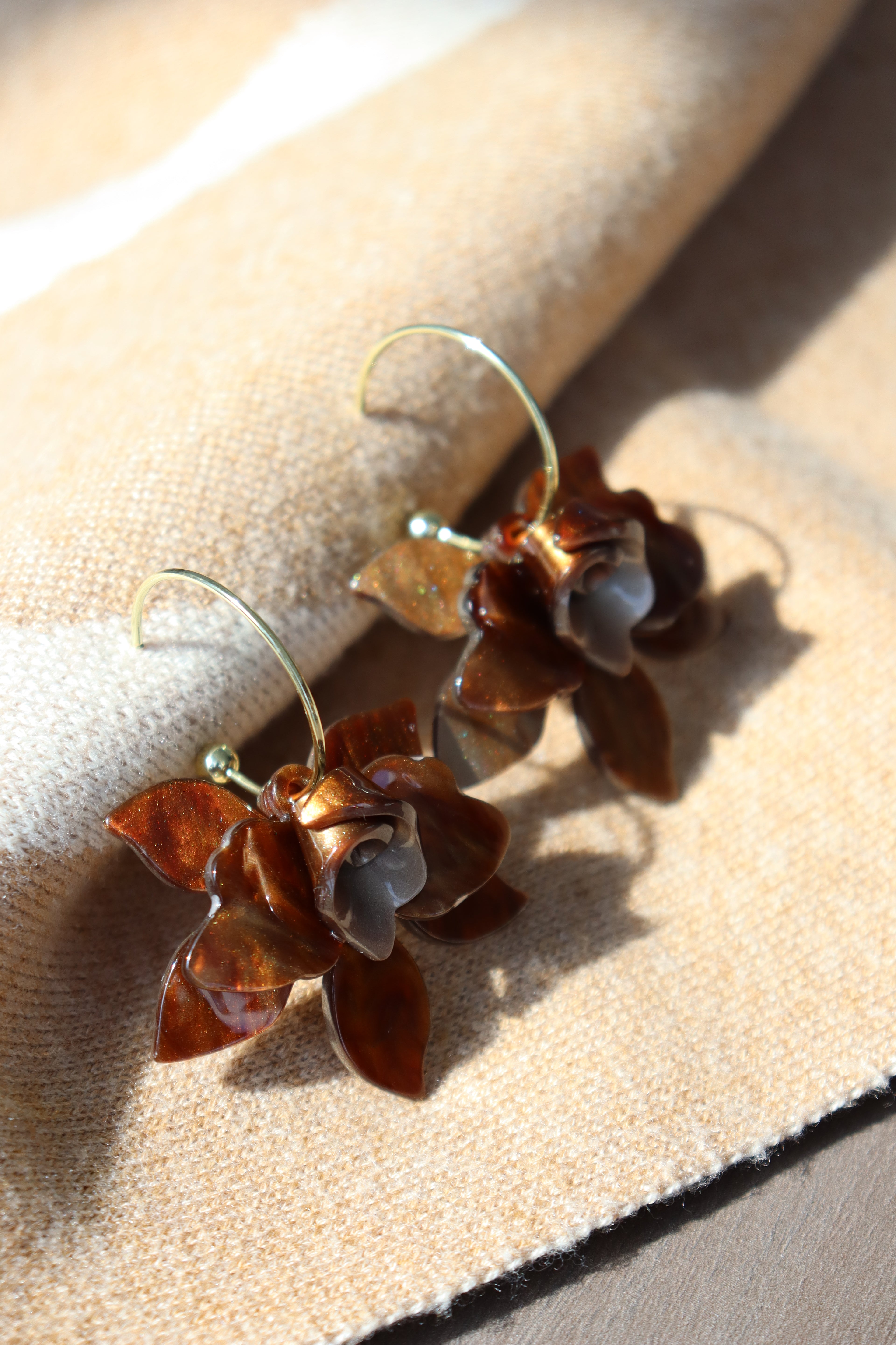 Handcrafted Gardenia Earrings in Vintage Brown